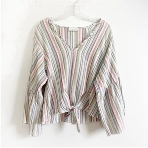 Lavender Field Anthropologie shirt striped tie front bell sleeves oversized